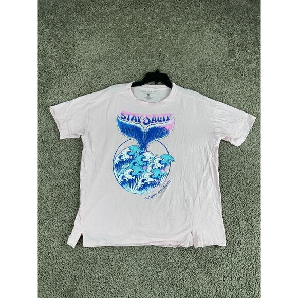 Simply Southern Shirt Womens XS/S Pink Blue Stay Salty Whale Tail Preppy - Picture 1 of 10